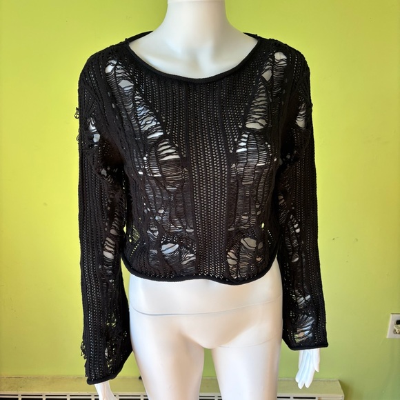 KILLSTAR BLACK DISTRESSED I AM HOTTY SWEATER TOP SIZE MEDIUM GOTH FESTIVAL - Picture 1 of 6
